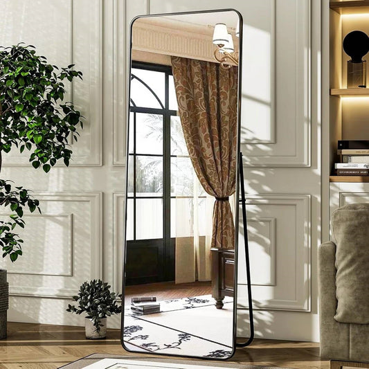 Black 65-inch Full Length Floor Mirror with Stand and Wall Mount Holes