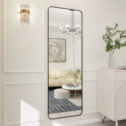 Black 65-inch Full Length Floor Mirror with Stand and Wall Mount Holes