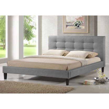 King size Modern Gray Linen Upholstered Platform Bed with Headboard