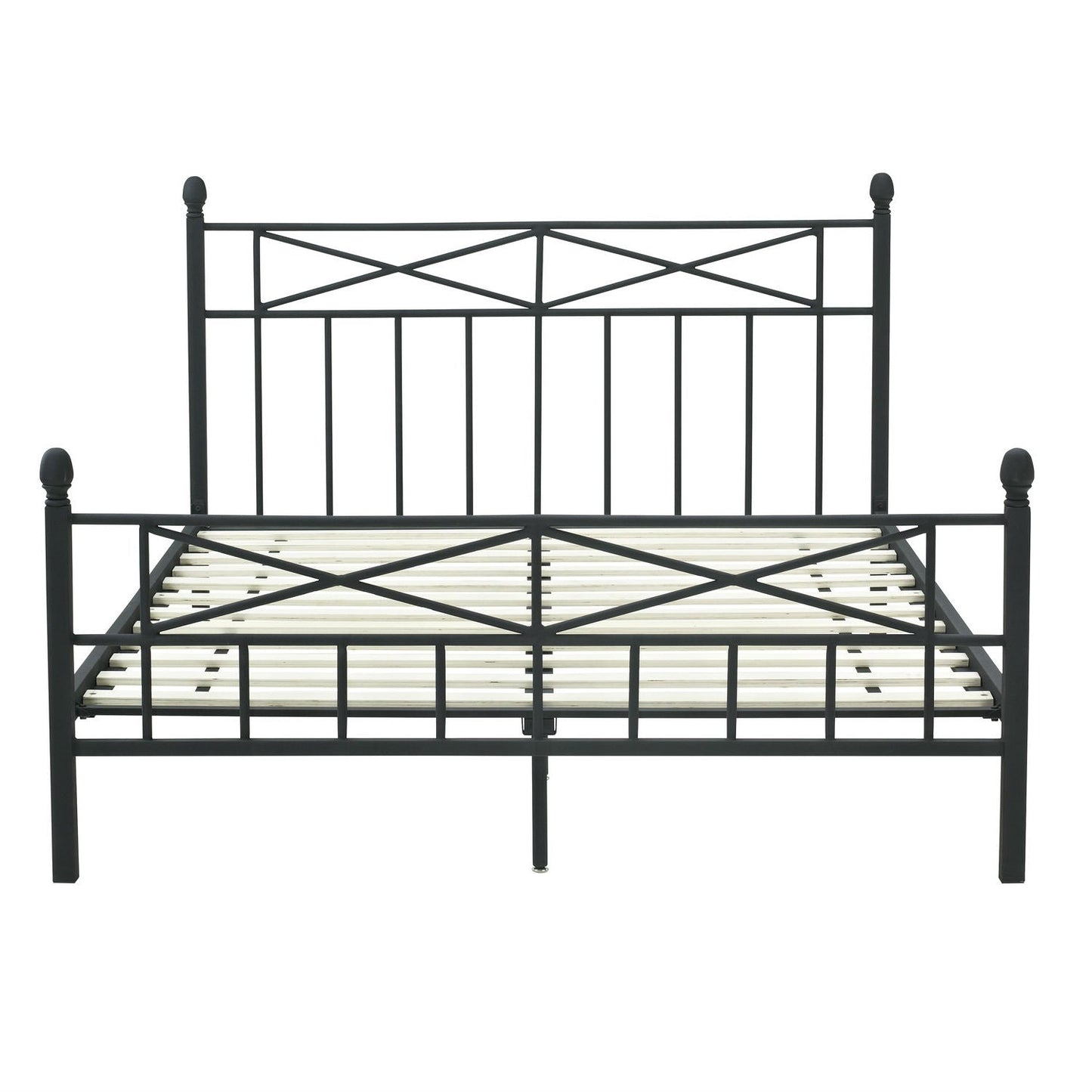 Full size Matte Black Metal Platform Bed Frame with Headboard Footboard and Wood Slats