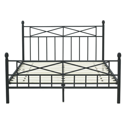 Full size Matte Black Metal Platform Bed Frame with Headboard Footboard and Wood Slats