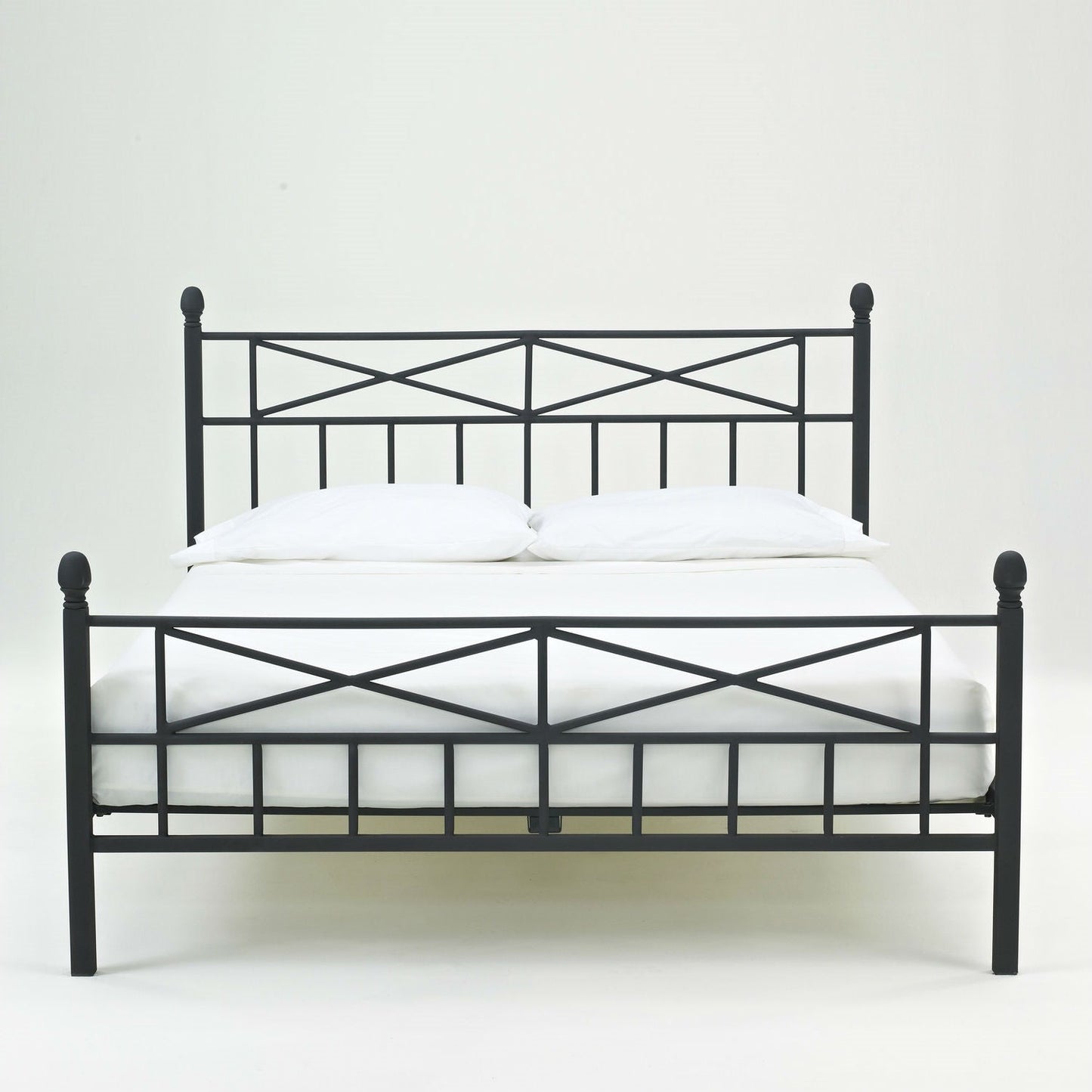 Full size Matte Black Metal Platform Bed Frame with Headboard Footboard and Wood Slats