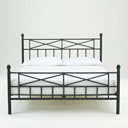 Full size Matte Black Metal Platform Bed Frame with Headboard Footboard and Wood Slats