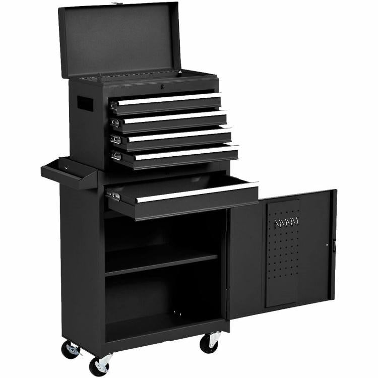 Black Heavy Duty Steel Lockable Rolling Garage Tool Chest Mobile Storage Cart — Chic Home-Decor