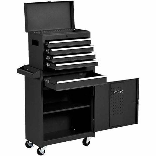 Black Heavy Duty Steel Lockable Rolling Garage Tool Chest Mobile Storage Cart — Chic Home-Decor