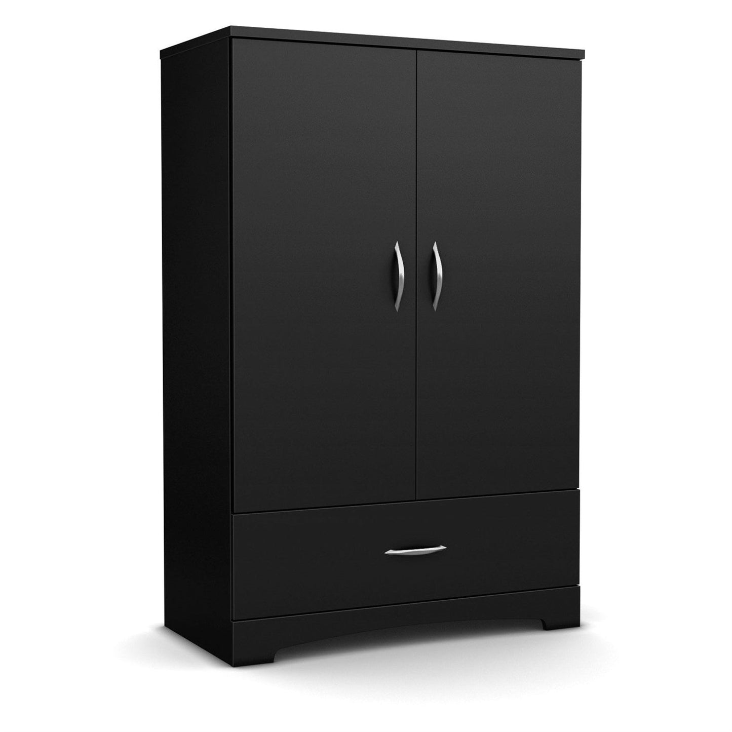 Black 2-Door Bedroom Armoire Waredrobe with Bottom Storage Drawer