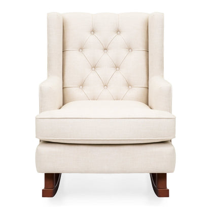 Beige Soft Tufted Upholstered Wingback Rocker Rocking Chair