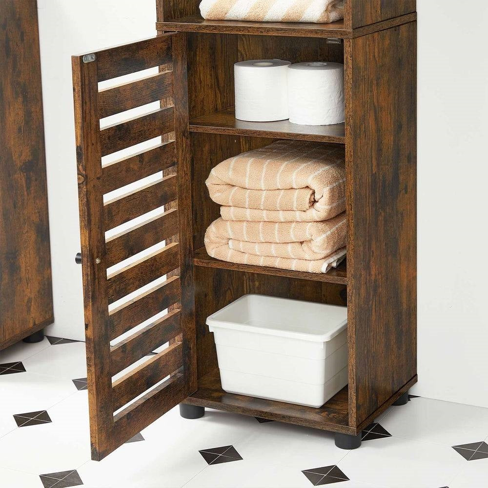 Narrow Brown Wood 3-Shelf Bookcase Bathroom Livingroom Storage Cabinet