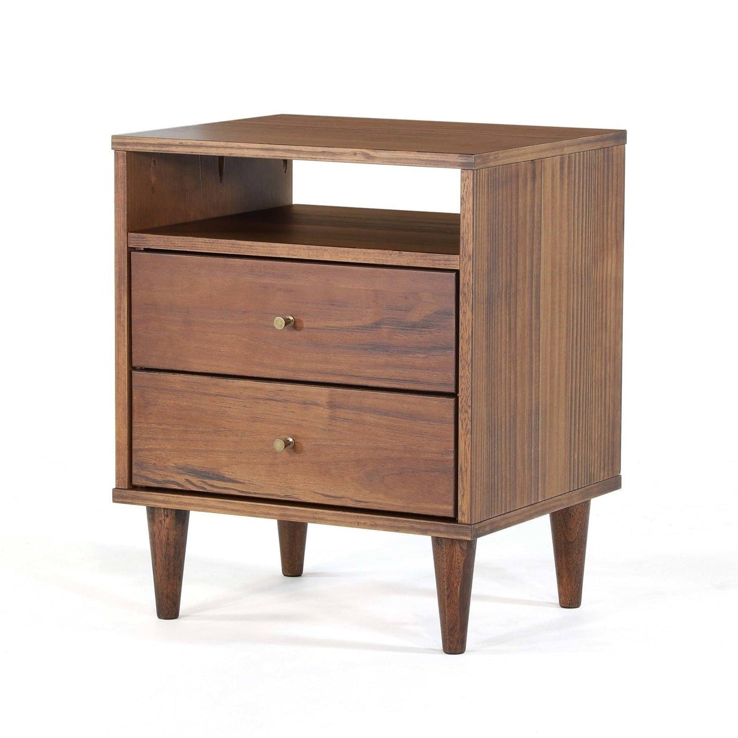 Farmhouse Rustic Walnut Mid Century 2 Drawer Nightstand — Chic Home-Decor