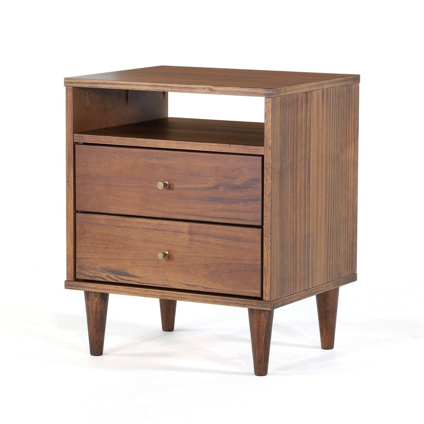 Farmhouse Rustic Walnut Mid Century 2 Drawer Nightstand — Chic Home-Decor