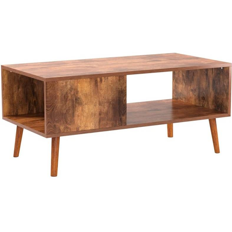 Modern Mid-Century Coffee Table Living Room Storage Shelf in Brown Wood — Chic Home-Decor