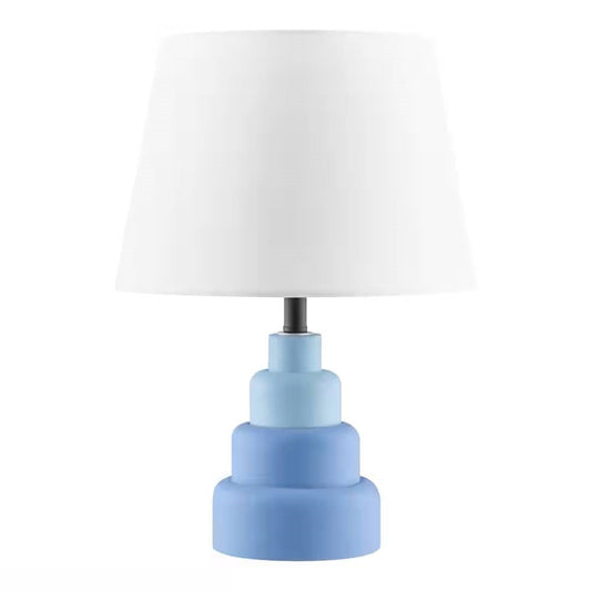 Small Blue Desk Light Table Lamp with White Fabric Shade for Bedside Nightstand — Chic Home-Decor