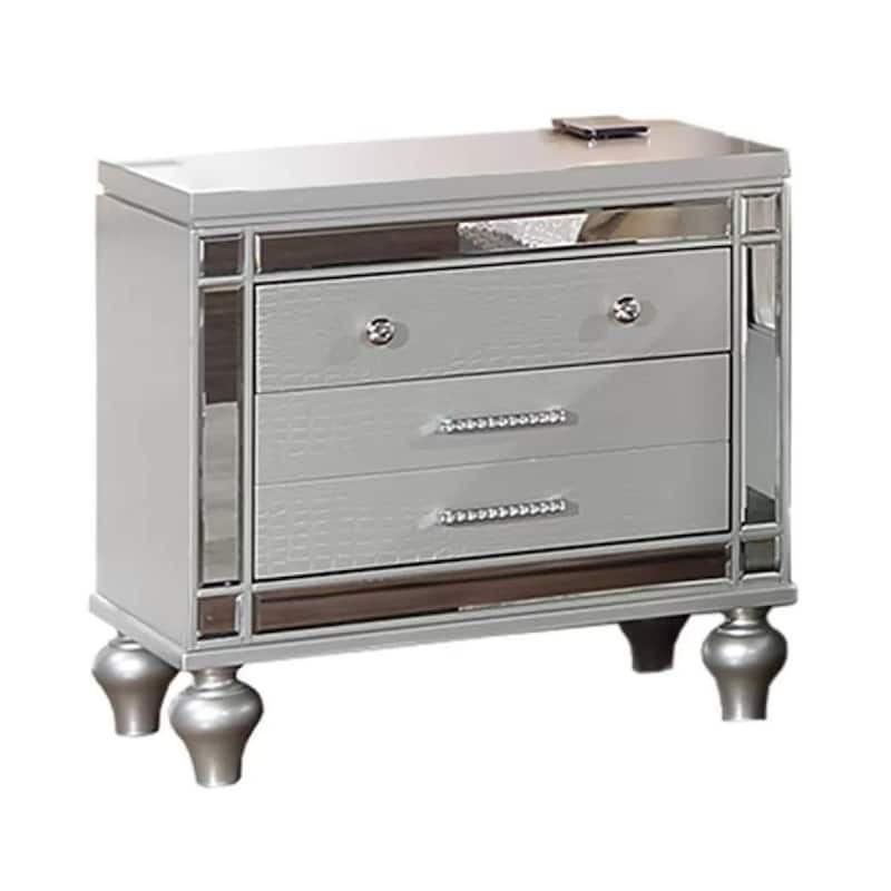 Bailey Nightstand with 2 Drawers and USB Port, Silver Acacia Wood