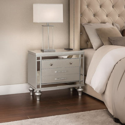 Bailey Nightstand with 2 Drawers and USB Port, Silver Acacia Wood
