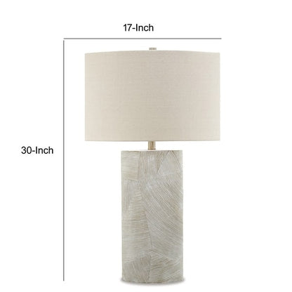 Bard 30 Inch Table Lamp, Accent Cylindrical Base, Ivory Oval Fabric Shade