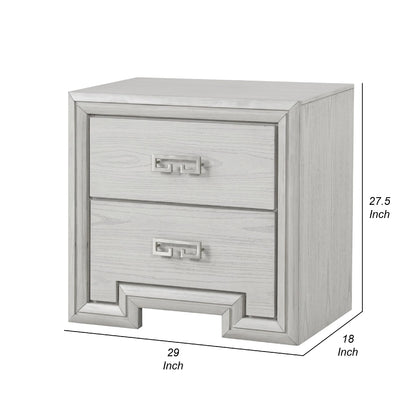 Basil Nightstand, 2 Drawers, Rustic White Solid Wood, 29 Inch
