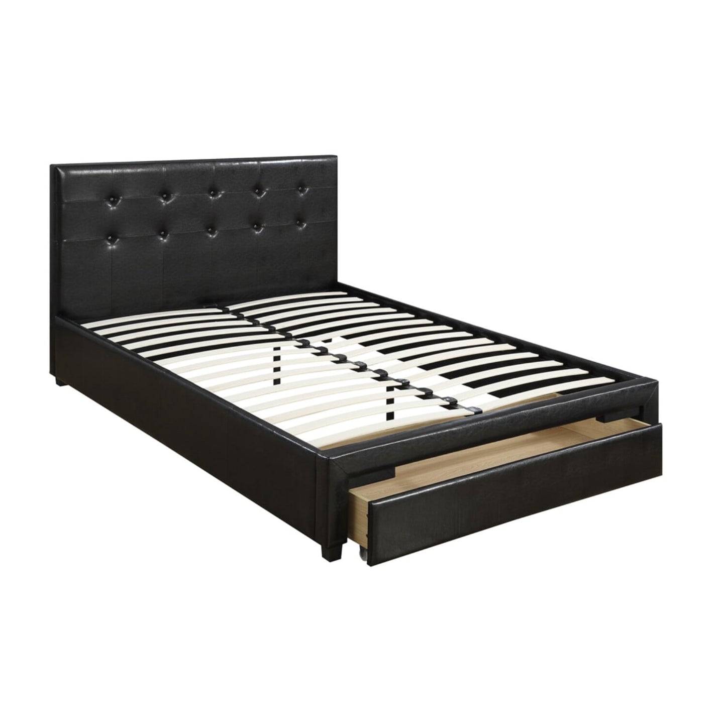 Captivating Queen Bed WithDrawer,Black Pu