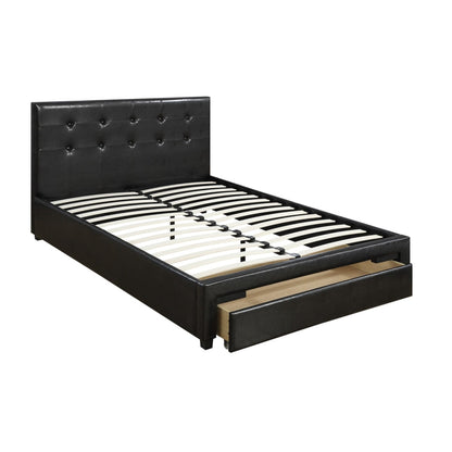 Captivating Queen Bed WithDrawer,Black Pu