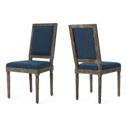 Dining Side Chair Set of 2, Traditional Style, Navy Blue Polyester