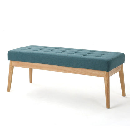 Gisa Ottoman Bench, Light Gray Fabric Tufted Seat, Brown Wood, 44 Inch
