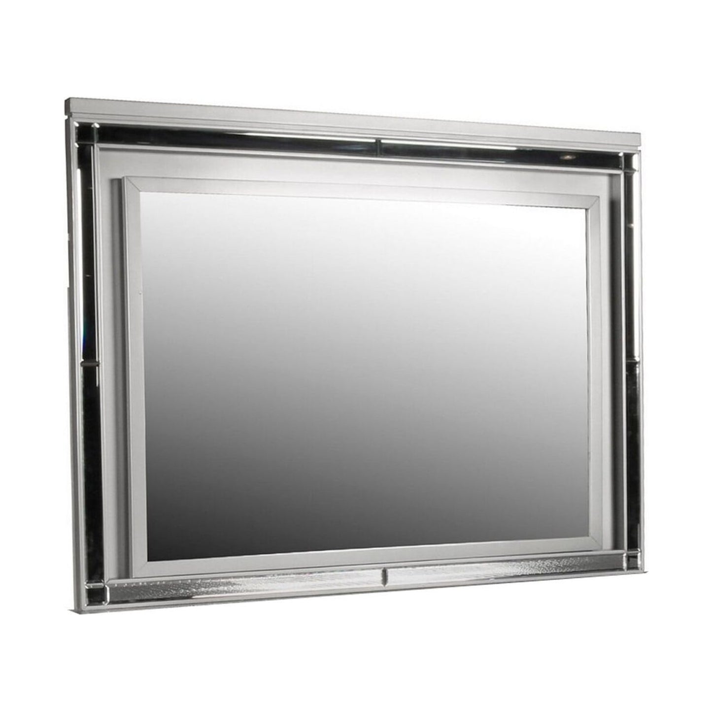 Lee 38 x 50 Dresser Mirror, Modern LED Light Trim, Silver Hardwood Frame