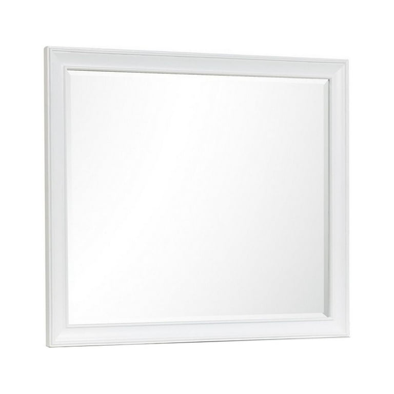 Limi 37 x 43 Dresser Mirror, Modern Wood Frame, White Brushed Finish