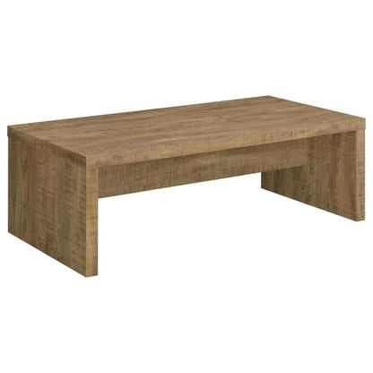 Nette 47 Inch Coffee Table with Rough Hewn Saw Marks, Wood, Natural Brown