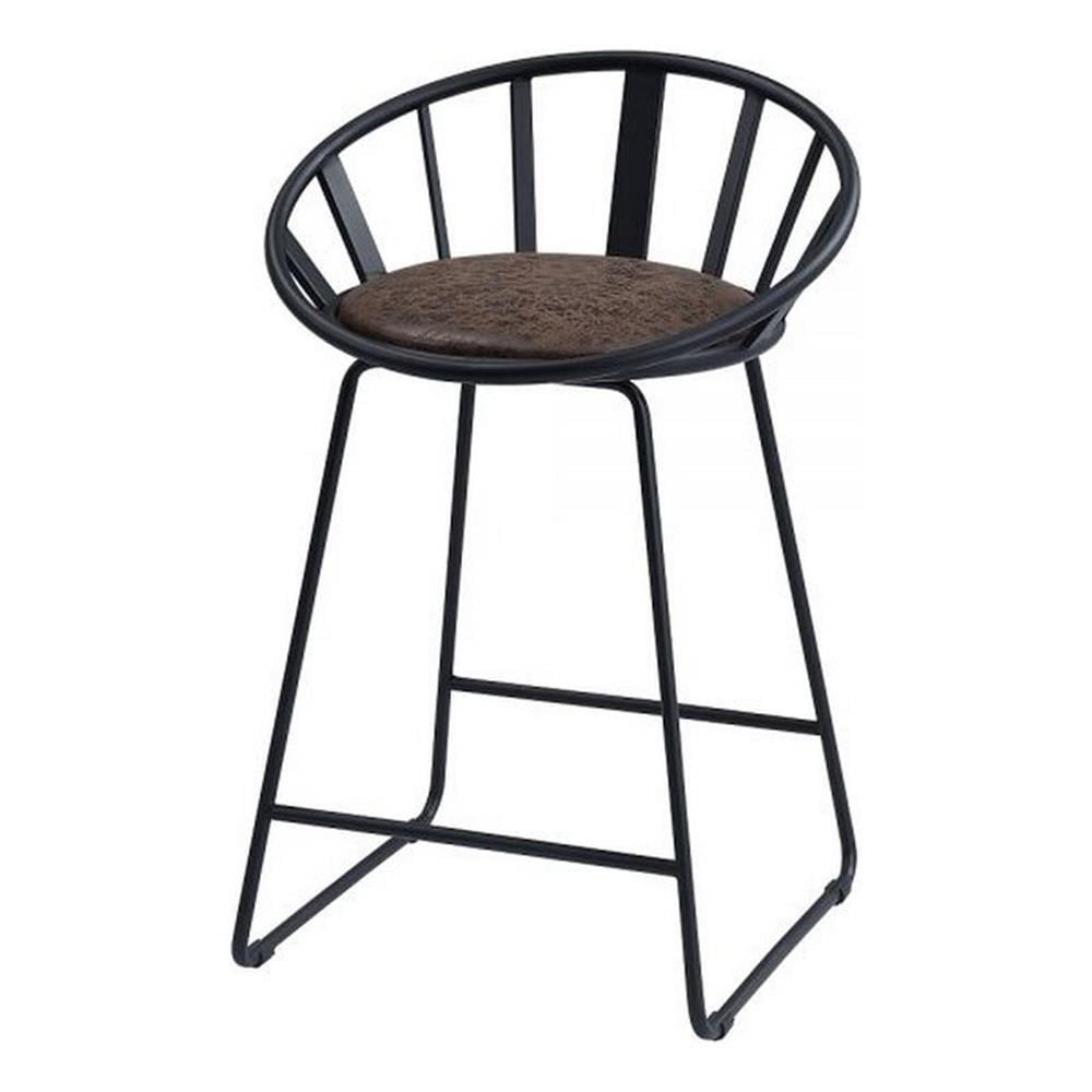 Nori 23 Inch Counter Height Chair, Set of 2, Pyramid, Faux Leather, Black