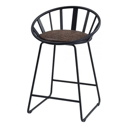 Nori 23 Inch Counter Height Chair, Set of 2, Pyramid, Faux Leather, Black