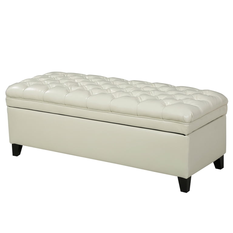 Leo Square Storage Ottoman with Plush Gray Faux Leather, 28 Inch
