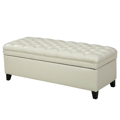 Leo Square Storage Ottoman with Plush Gray Faux Leather, 28 Inch
