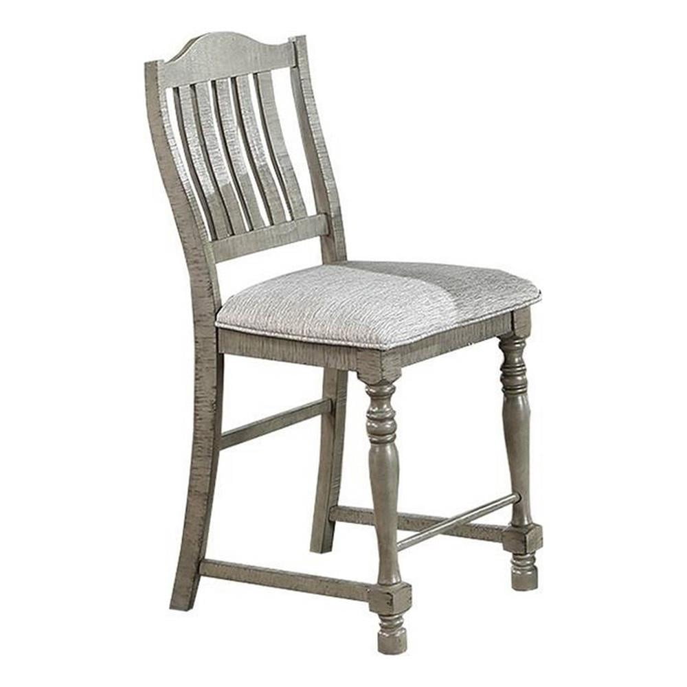 Rizi Counter Height Chair Set of 2, Carved Legs, Open Slats, Gray Wood