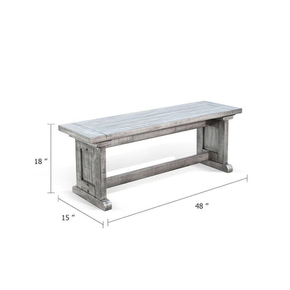 Bench, 48 Inch Wide Farmhouse Plank Style Seat, Gray Pedestal Base