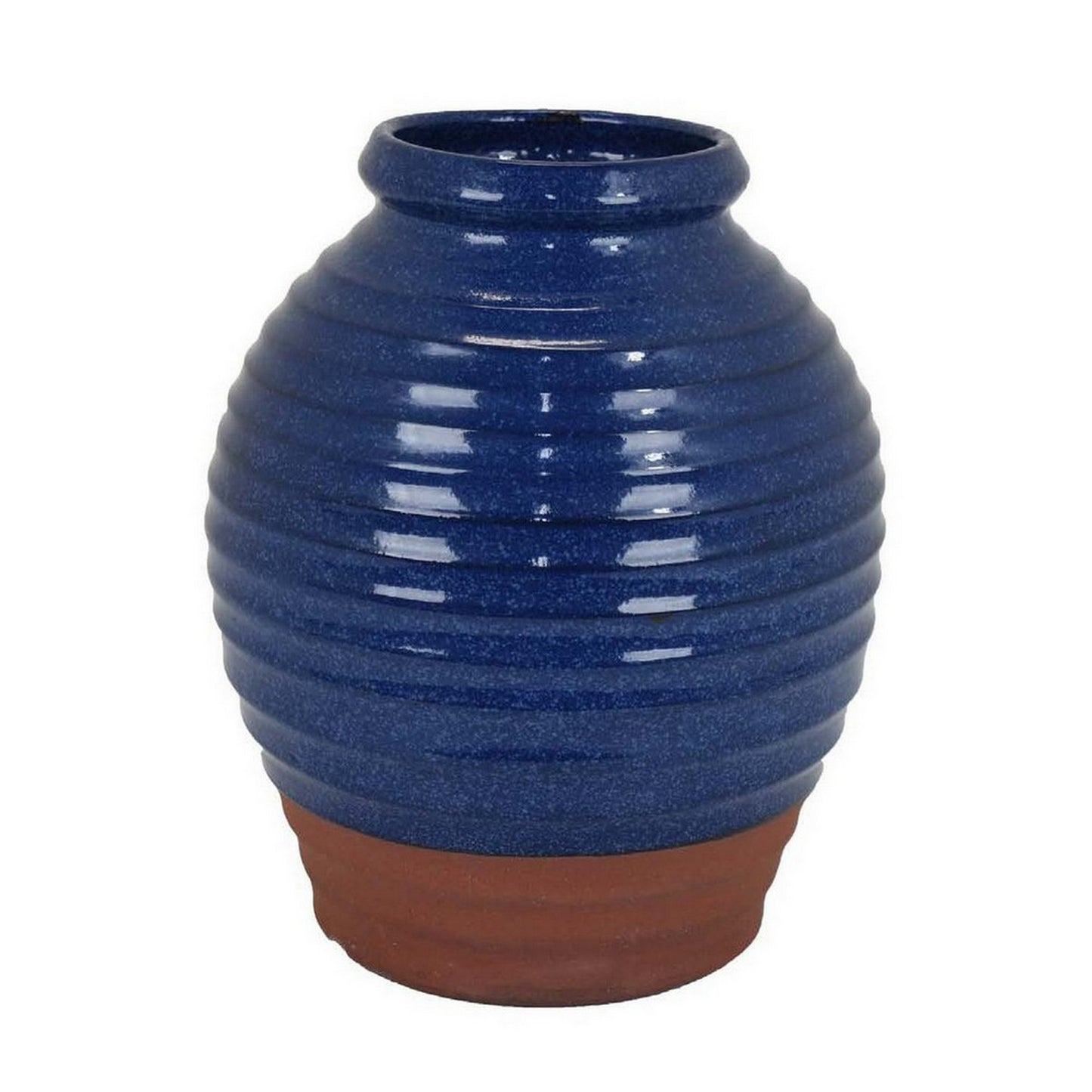 Kohl 15 Inch Decorative Vase, Pot Shape, Ceramic, Blue and Brown Finish