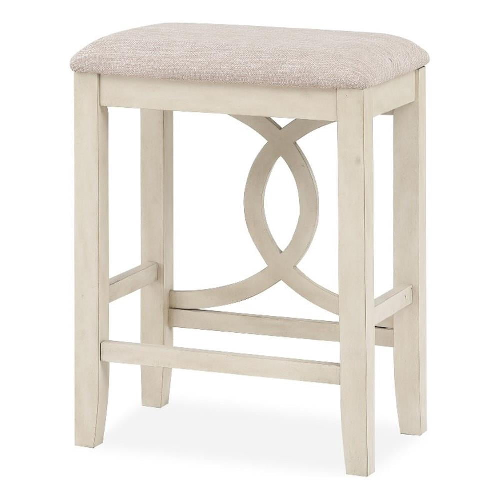Ruth 25 Inch Counter Height Stool Set of 2, Beige Polyester Padded, White