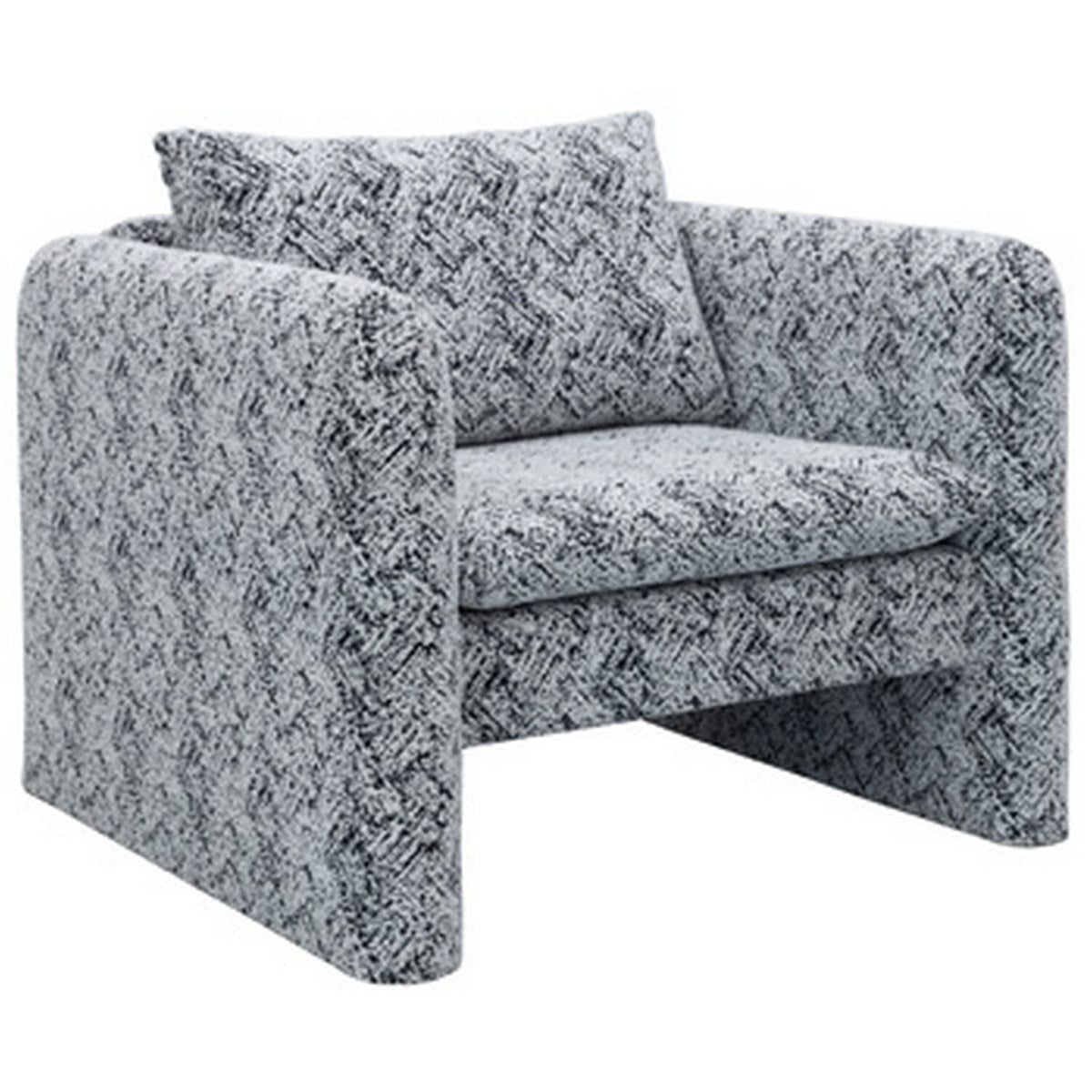 Accent Chair, Geometric Pattern Cushioned Seat, Shelter Arms, White Black