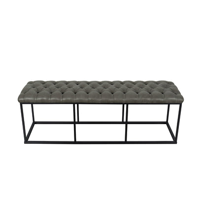 Ali Ottoman Bench, Metal, Black White Button Tufted Fabric 52 Inch
