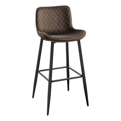 Aniya Bar Stool Chair Set of 2, Black Angled Metal Legs, Brown Velvet