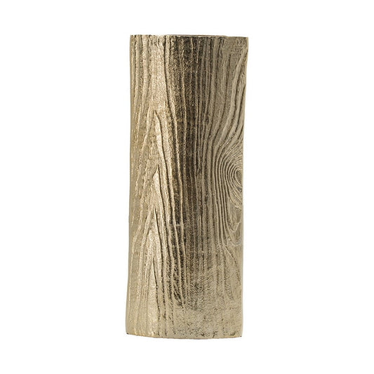 15 Inch Modern Vase, Naturalistic Tree Trunk Texture, Shiny Gold Finish