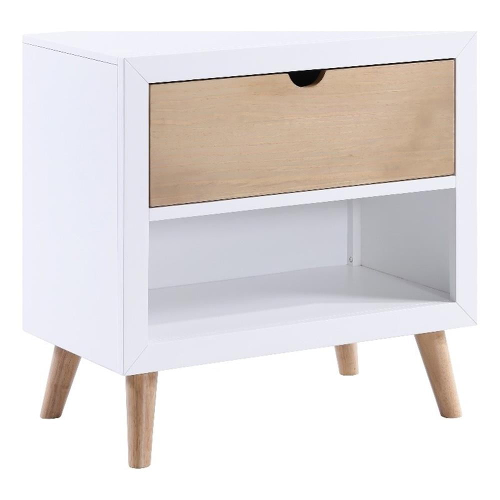Kara 27 Inch Kids Nightstand, 1 Drawer, 1 Storage Cubby, White, Brown Wood