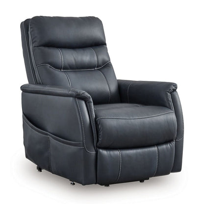 Barrett Power Lift Recliner Chair, Navy Blue Faux Leather, Pillow Back