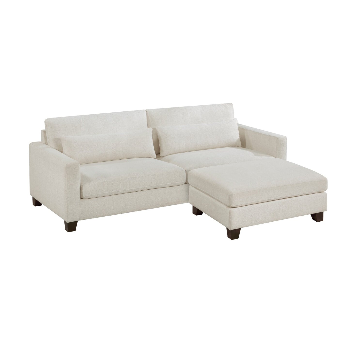 Bior Accent Ottoman, Ivory Fabric Upholstery, Solid Wood Legs, 41 Inch