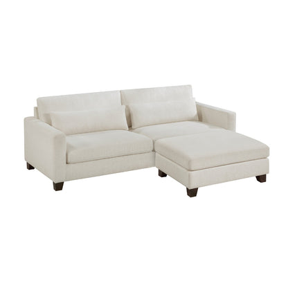 Bior Accent Ottoman, Ivory Fabric Upholstery, Solid Wood Legs, 41 Inch