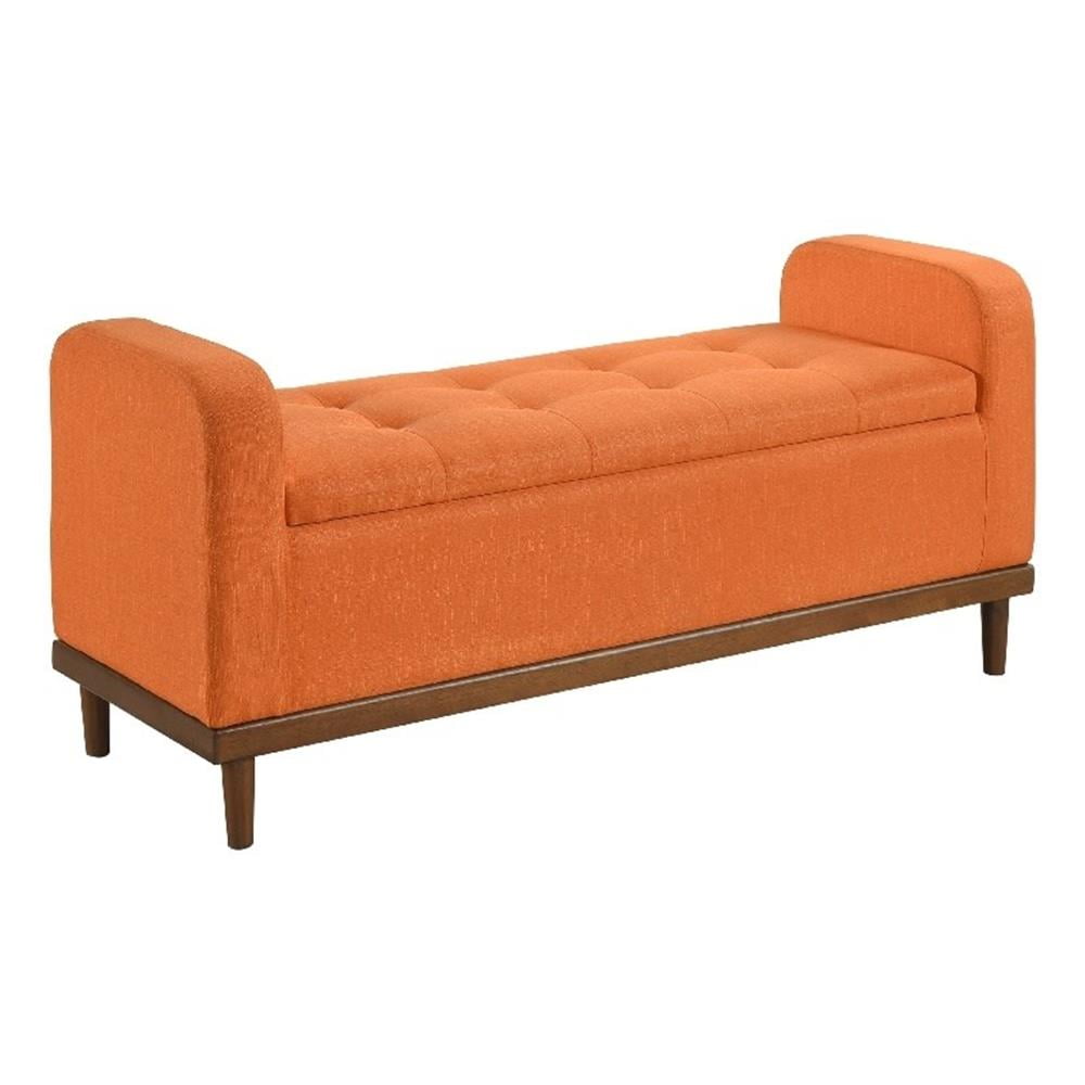 Bity Lift Top Storage Bench, Orange Textured Fabric, Wood Base 50 Inch
