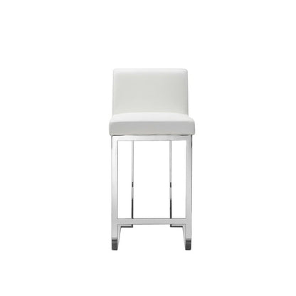 Boly 26 Inch Counter Height Chair, Black Faux Leather, Chrome Steel