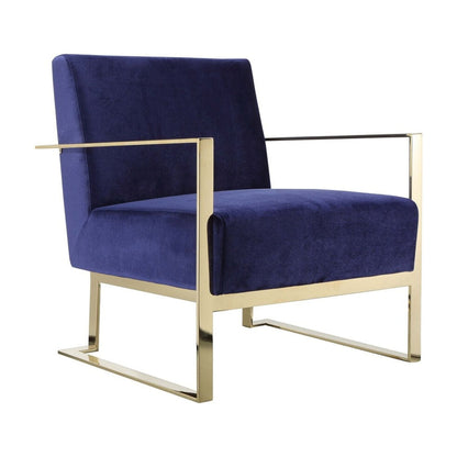 Boly 28 Inch Lounge Chair, Navy Blue Velvet Upholstery, Gold Steel Frame