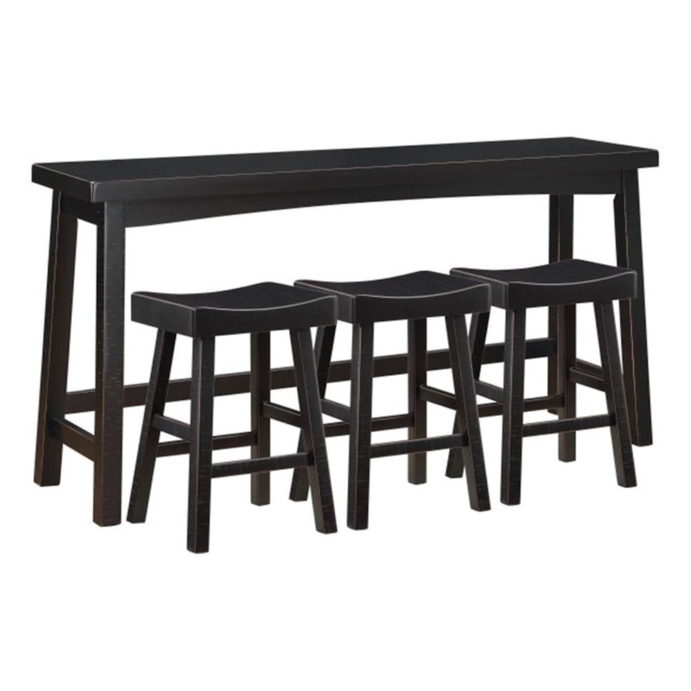 Casy 4pc Counter Height Table Set, 3 Contoured Stools, Black Wood