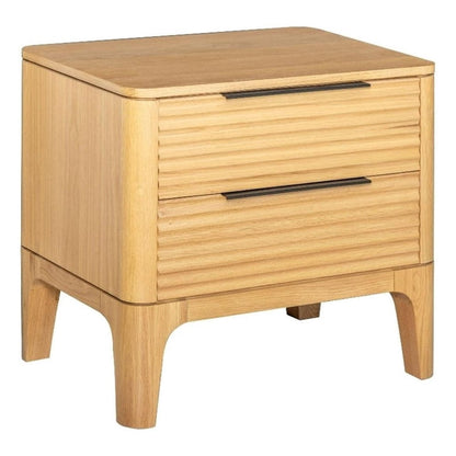Lyla Nightstand w USB, 2 Drawers, Rustic Oak Solid Wood Frame, 30 Inch
