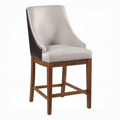 Elsie Counter Height Chair Set of 2, Black Faux Leather, Gray Fabric