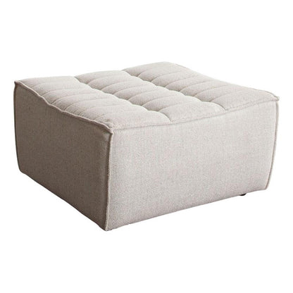 Ema Ottoman, Sand Beige Fabric, 31 Inch, Scooped Seat w Grid Tufting